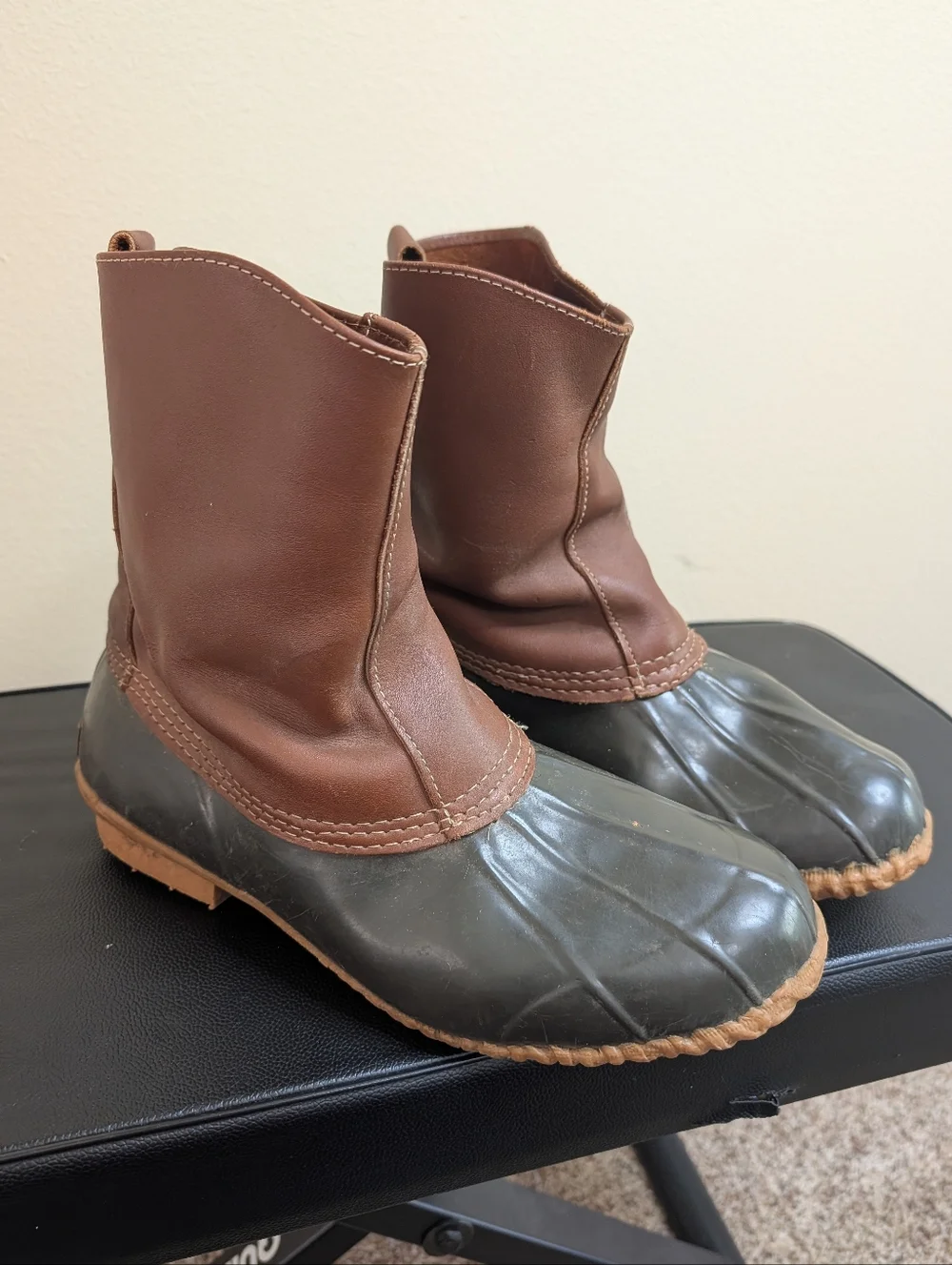 Eddie‎ Bauer Duck Boots Mens Size 12 Brown Leather Rubber Toe Pull On Waterproof